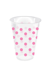 Roll-up Plastik Bardak Pembe Puantiyeli Şeffaf 250cc 25li - Roll-up